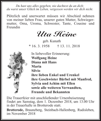 Traueranzeige von Uta Heine von Südthüringer Presse