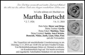Traueranzeige von Martha Bartscht von Neue Presse Coburg