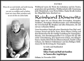 Traueranzeige von Reinhard Bönewitz von Südthüringer Presse