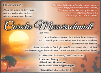 Traueranzeige von Carola Messerschmidt von Südthüringer Presse