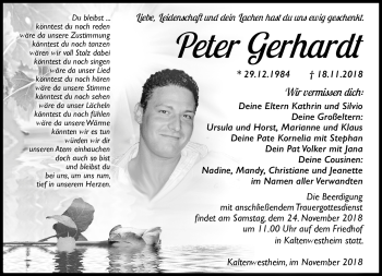 Traueranzeige von Peter Gerhardt von Südthüringer Presse