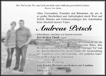 Traueranzeige von Andreas Petsch von Südthüringer Presse