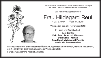 Traueranzeige von Hildegard Reul von Frankenpost