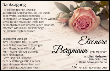 Traueranzeige von Eleonore Bergmann von Südthüringer Presse