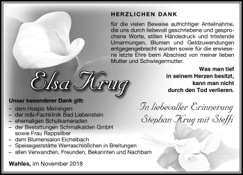 Traueranzeige von Elsa Krug von Südthüringer Presse