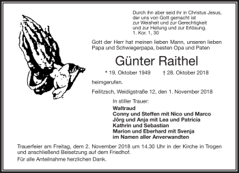 Traueranzeige von Günter Raithel von Frankenpost