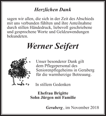 Traueranzeige von Werner Seifert von Südthüringer Presse