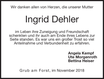 Traueranzeige von Ingrid Dehler von Neue Presse Coburg