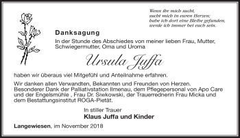 Traueranzeige von Ursula Juffa von Südthüringer Presse