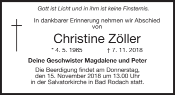 Traueranzeige von Christine Zöller von Neue Presse Coburg