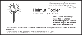 Traueranzeige von Helmut Rogler von Frankenpost