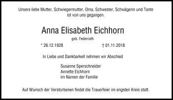 Traueranzeige von Anna Elisabeth Eichhorn von Neue Presse Coburg