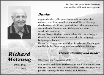 Traueranzeige von Richard Mötzung von Südthüringer Presse