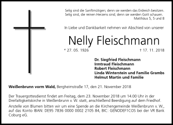Traueranzeige von Fleischmann Nelly von Neue Presse Coburg