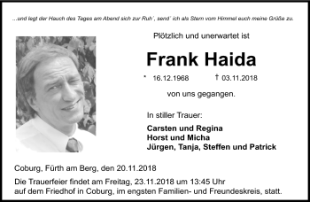 Traueranzeige von Frank Haida von Neue Presse Coburg