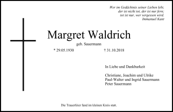 Traueranzeige von Margret Waldrich von Neue Presse Coburg