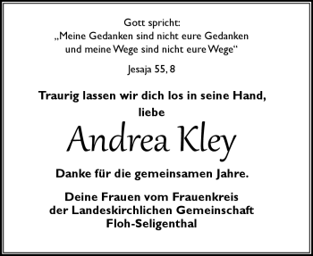 Traueranzeige von Andrea Kley von Südthüringer Presse
