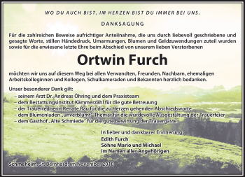 Traueranzeige von Ortwin Furch von Südthüringer Presse