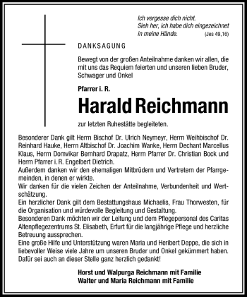 Traueranzeige von Harald Reichmann von Südthüringer Presse