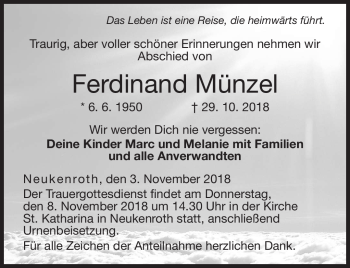 Traueranzeige von Ferdinand Münzel von Neue Presse Coburg