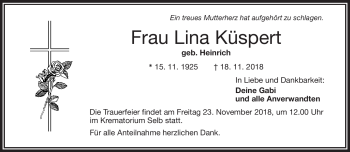 Traueranzeige von Lina Küspert von Frankenpost