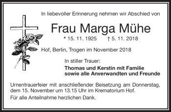 Traueranzeige von Marga Mühe von Frankenpost