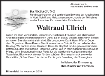 Traueranzeige von Waltraud Ullrich von Südthüringer Presse