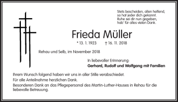 Traueranzeige von Frieda Müller von Frankenpost