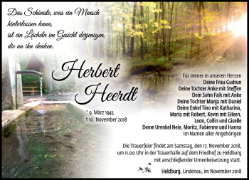 Traueranzeige von Herbert Heerdt von Südthüringer Presse