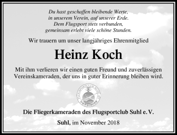 Traueranzeige von Heinz Koch von Südthüringer Presse