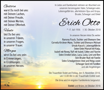 Traueranzeige von Erich Otto von Südthüringer Presse