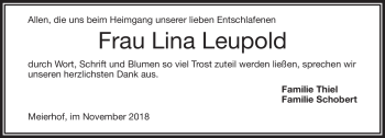 Traueranzeige von Lina Leupold von Frankenpost