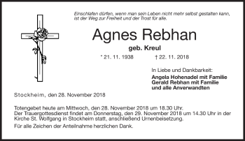 Traueranzeige von Agnes Rebhan von Neue Presse Coburg