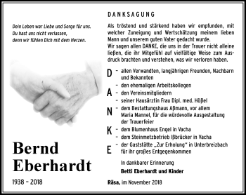 Traueranzeige von Bernd Eberhardt von Südthüringer Presse