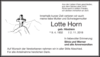 Traueranzeige von Lotte Horn von Frankenpost