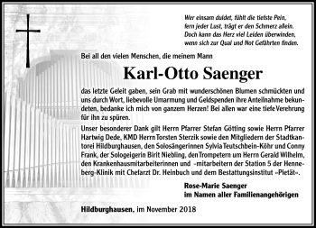 Traueranzeige von Karl-Otto Saenger von Südthüringer Presse
