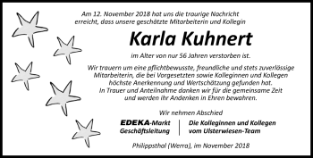 Traueranzeige von Karla Kuhnert von Südthüringer Presse