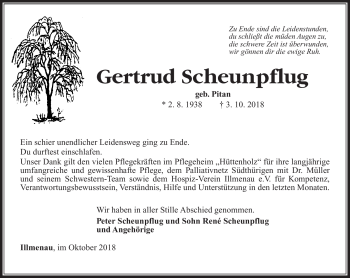 Traueranzeige von Gertrud Scheunpflug von Südthüringer Presse