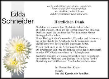 Traueranzeige von Edda Schneider von Südthüringer Presse