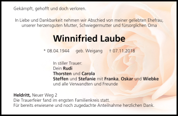 Traueranzeige von Winnifried Laube von Neue Presse Coburg