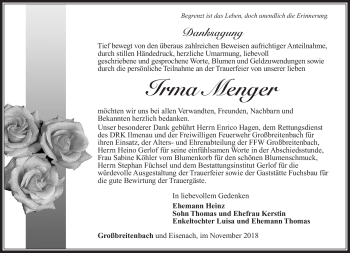 Traueranzeige von Irma Menger von Südthüringer Presse