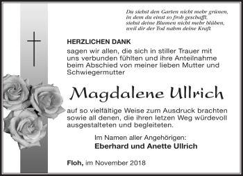 Traueranzeige von Magdalena Ullrich von Südthüringer Presse