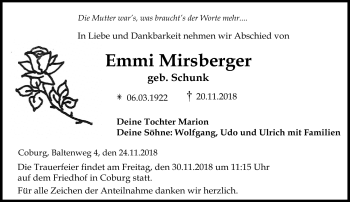 Traueranzeige von Emmi Mirsberger von Neue Presse Coburg