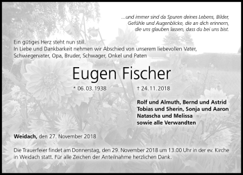Traueranzeige von Eugen Fischer von Neue Presse Coburg