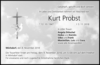 Traueranzeige von Kurt Probst von Neue Presse Coburg