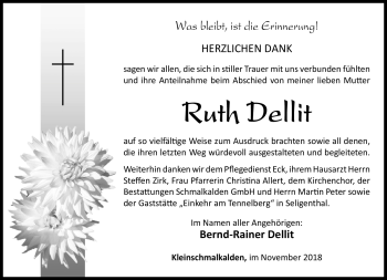 Traueranzeige von Ruth Dellit von Südthüringer Presse