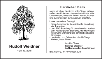 Traueranzeige von Rudolf Weidner von Neue Presse Coburg