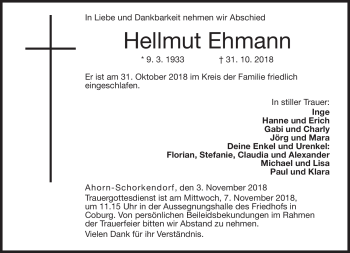 Traueranzeige von Hellmut Ehmann von Neue Presse Coburg