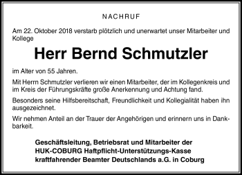 Traueranzeige von Bernd Schmutzler von Neue Presse Coburg