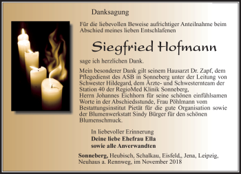 Traueranzeige von Siegfried Hofmann von Südthüringer Presse